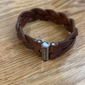 Hugo Boss Woven Leather Bracelet with contemporary barrel clasp